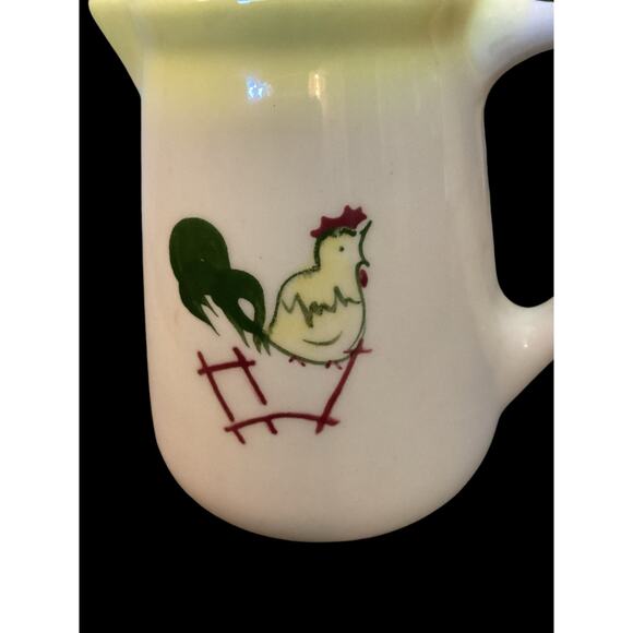 Vintage Farmhouse Creamer, Rooster on a Fence, Petite Ceramic  Country Pitcher - Picture 7 of 8
